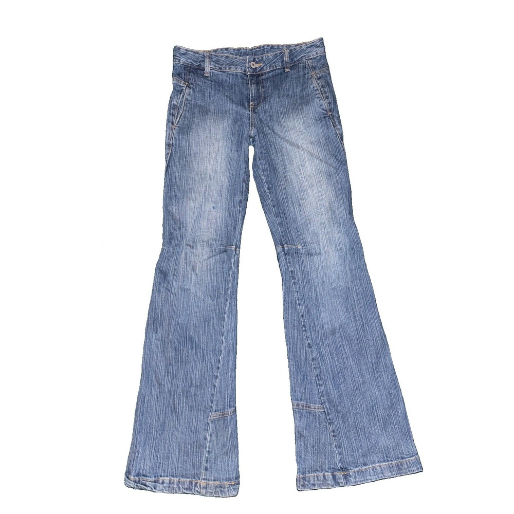 J Galt Low Flare Jeans Size S 31x32 Sandwashed Light Denim Jeans Adjust Waist